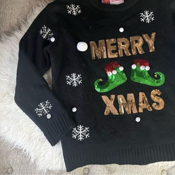 Christmas ugly sweater snow flakes black M - Picture 5 of 10